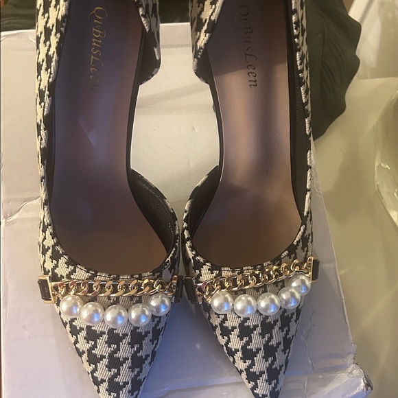 Yuzefi Shoes - Yuzefi Houndstooth Heels with Pearl Detail